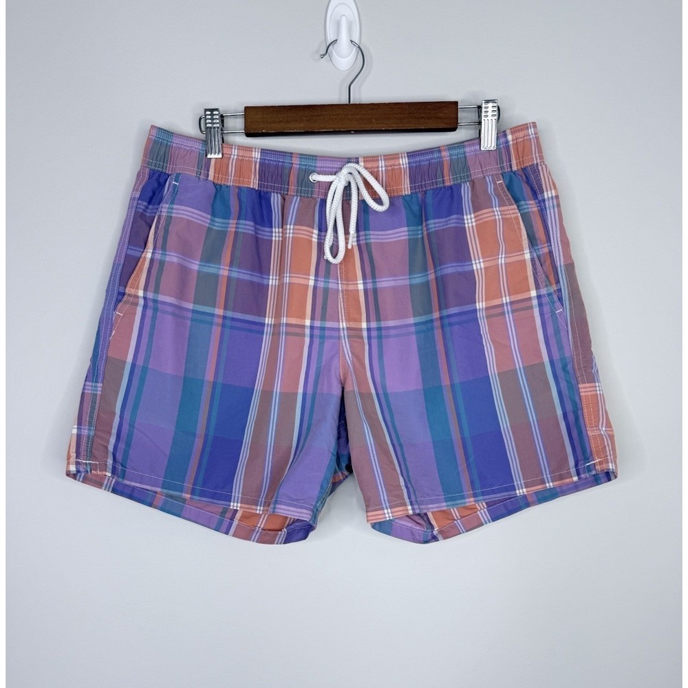 J. Crew 6" Swim Trunks Yarn-Dyed Plaid Shorts Men's Size Large Preppy EUC